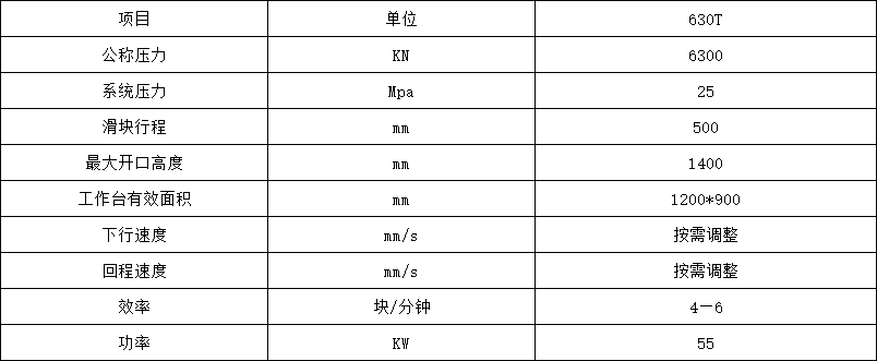 630噸牛羊舔磚液壓機參數(shù)